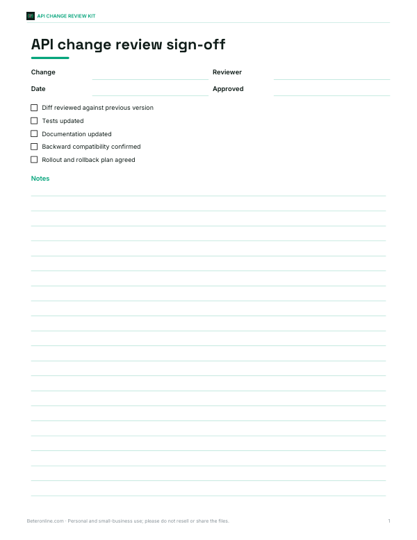 Preview of Printable API Change Review Sign-Off