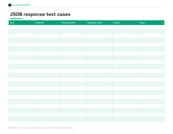 Preview of Printable JSON Response Test Case Template
